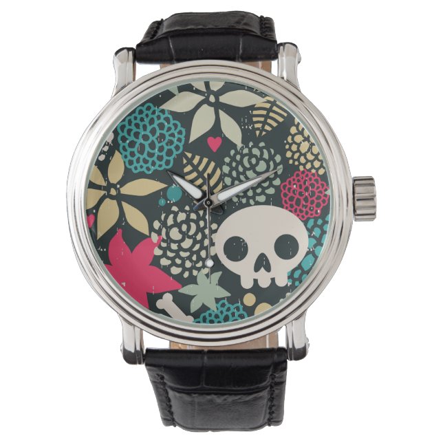 Reloj De Pulsera Cráneo de flores (Anverso)
