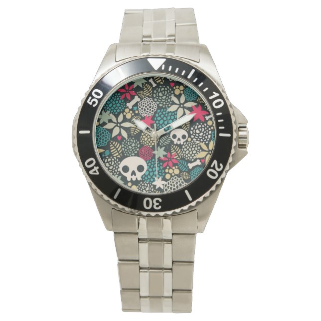 Reloj De Pulsera Cráneo de flores (Anverso)