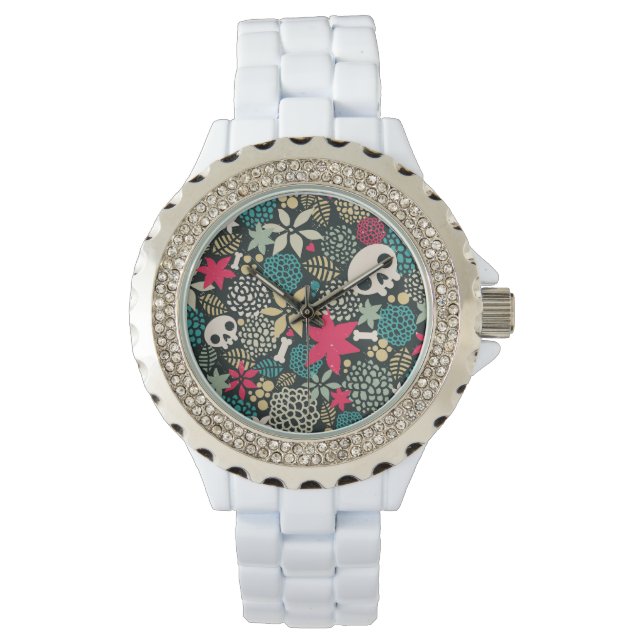 Reloj De Pulsera Cráneo de flores (Anverso)