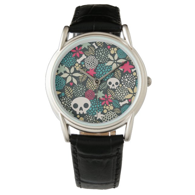 Reloj De Pulsera Cráneo de flores (Anverso)