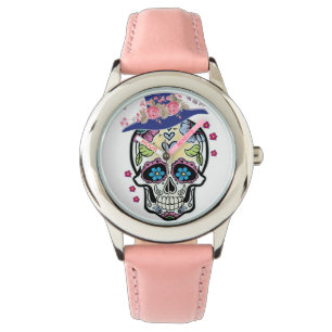 Reloj De Pulsera Cráneo de flores de Halloween