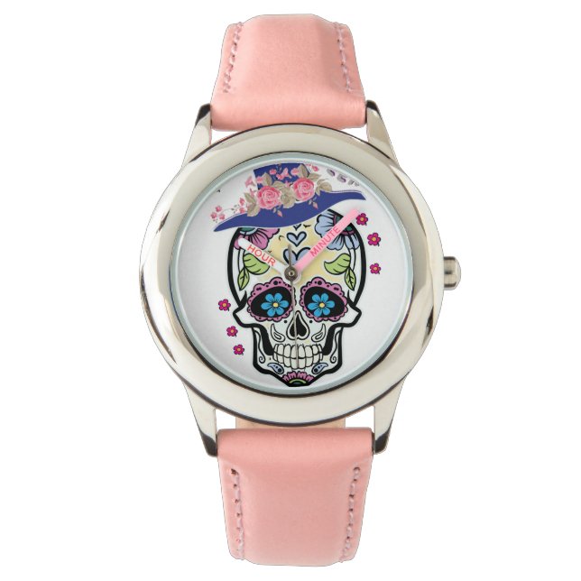 Reloj De Pulsera Cráneo de flores de Halloween (Anverso)