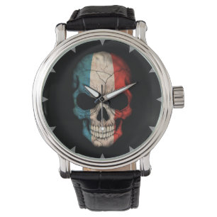 Reloj De Pulsera Cráneo francés de la bandera en negro