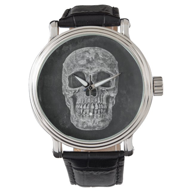 Reloj De Pulsera Cráneo Gótico Negro Y Blanco Grunge (Anverso)