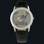 Reloj De Pulsera Crappie Attitude Funny Pesca<br><div class="desc">Tres pescados rappie y un texto grande "Actitud rappie",  para ese tipo con la "actitud sólo porque puede pescar! Divertido regalo de pesca.</div>