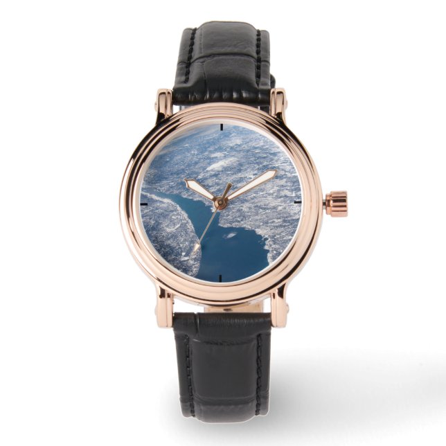 Reloj De Pulsera Cráter Manicouagan Y El Río St. Lawrence (Anverso)