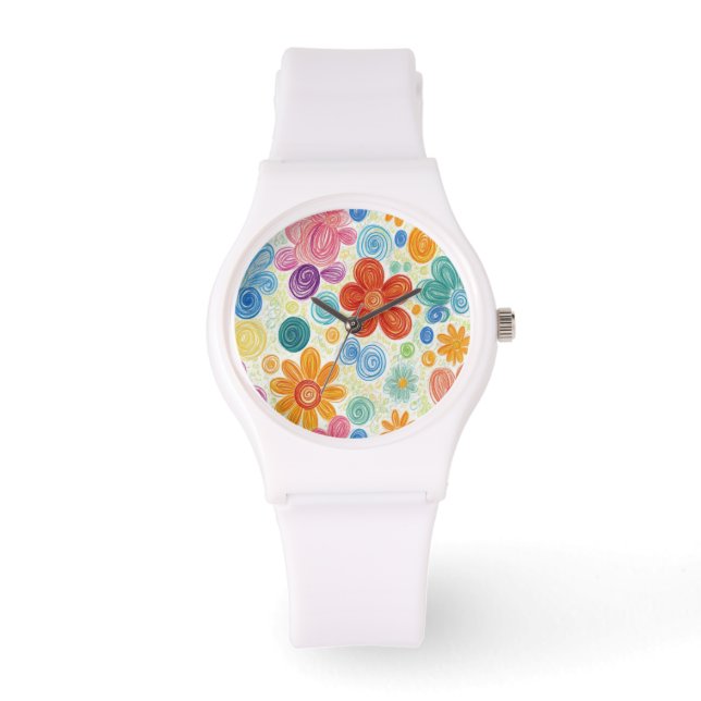 Reloj De Pulsera Crayon Doodle Daisy Design (Anverso)