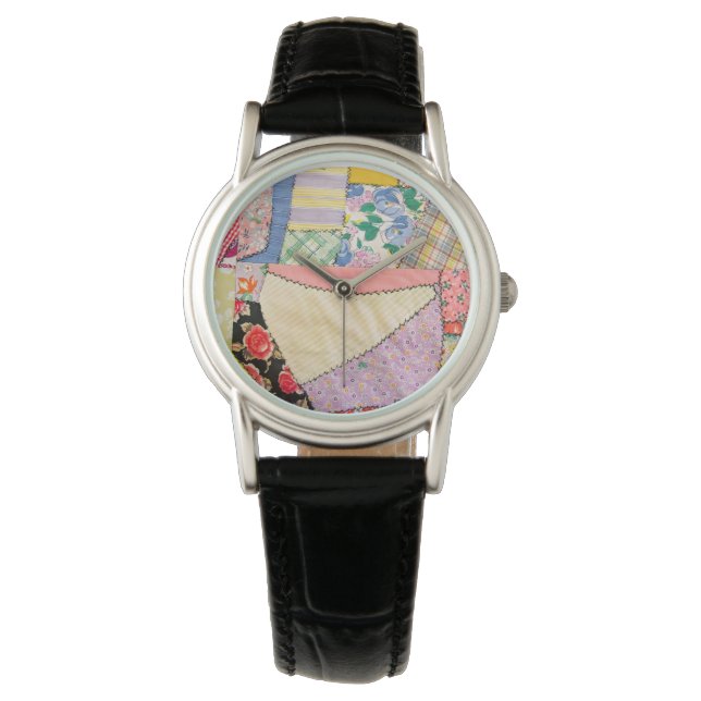 Reloj De Pulsera Crazy Parchwork Quilt Con Zigzag Stitling (Anverso)