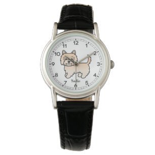 Reloj De Pulsera Cream Cairn Terrier Dog Ilustracion y nombre perso