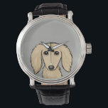 Reloj De Pulsera Cream Dachshund | Perro Personalizado Wiener<br><div class="desc">Este reloj original de muñeca de perro engullidor está disponible en diversos estilos para hombres, mujeres y niños. Un accesorio de moda fresco que hace un gran regalo para los amantes de la crema inglesa de pelo largo Dachshund. Visite el Doodle World de Jenn para ver muchos más elegantes relojes...</div>