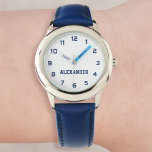 Reloj De Pulsera Crear su nombre personalizado Niños personalizados<br><div class="desc">Crea tu propio reloj de pulsera de acero inoxidable, chicas y divertido correa azul. Para editar esta plantilla de diseño, simplemente edite los campos de texto como se muestra arriba. Incluso puede agregar más texto o imágenes, fuentes personalizares y colores. Adelante, crea un maravilloso reloj personalizado para el niño en...</div>