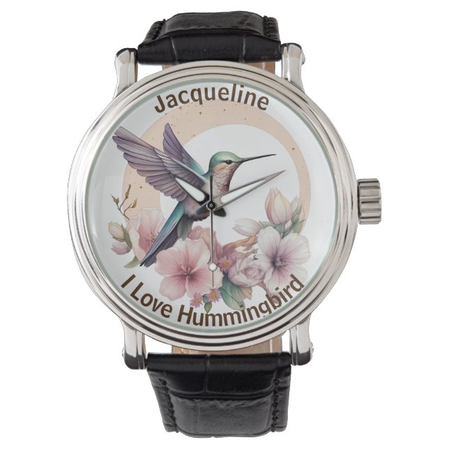 Reloj De Pulsera Crear su propia acuarela Hummingbird Nombre person (Anverso)
