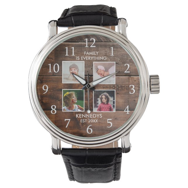 Reloj De Pulsera Crear su propia familia de 4 Collages de fotos Nom (Anverso)