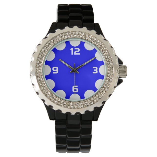 Reloj De Pulsera Creciente de Color - Blanco sobre Azul (Anverso)