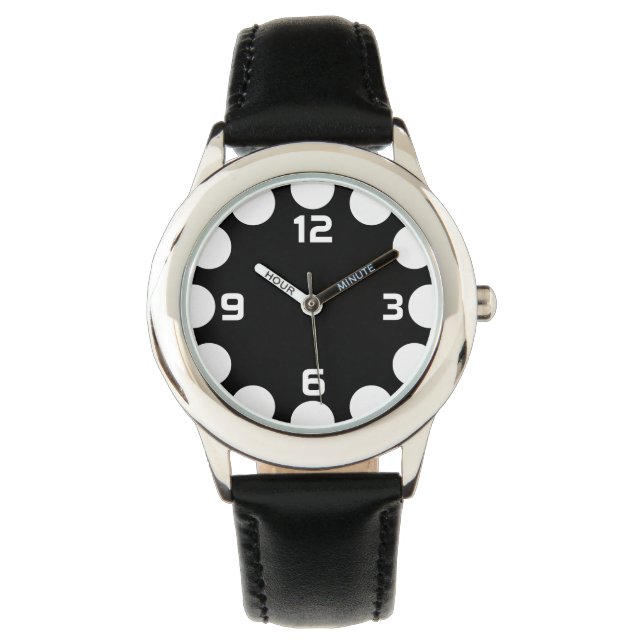 Reloj De Pulsera Creciente de Color - Blanco sobre Negro (Anverso)