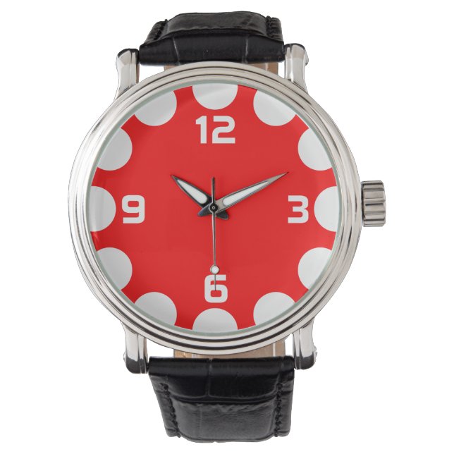 Reloj De Pulsera Creciente de Color - Blanco sobre Rojo (Anverso)