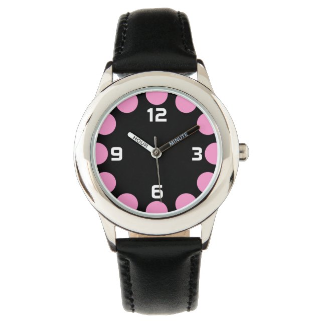 Reloj De Pulsera Creciente de color - Rosa sobre negro (Anverso)