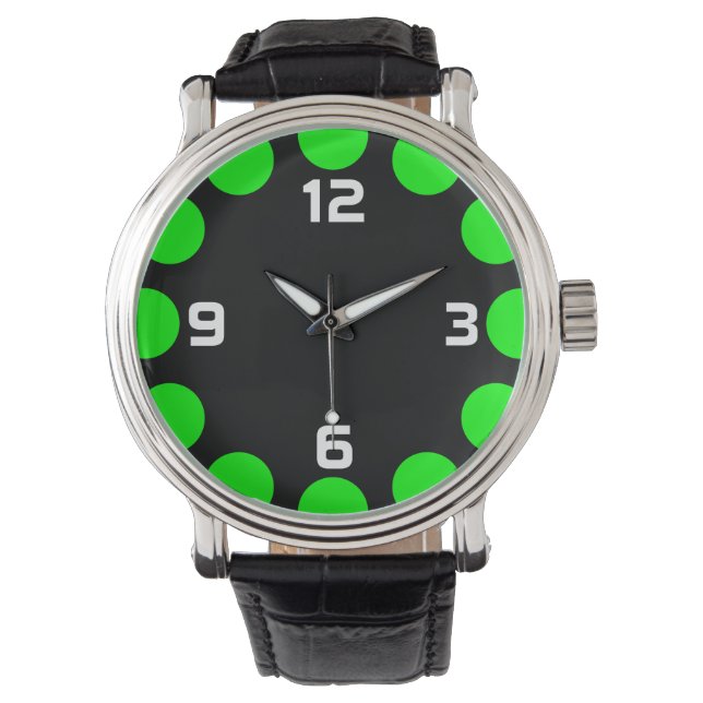 Reloj De Pulsera Creciente de color - Verde sobre negro (Anverso)