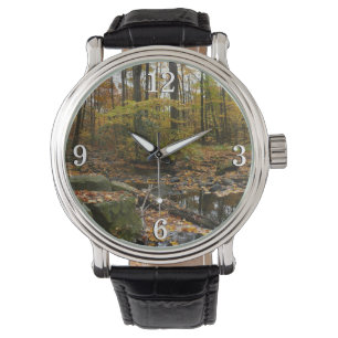 Reloj De Pulsera Creek otoñal con reflexión en Laurel Hill Park
