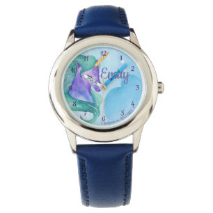 Reloj De Pulsera Creencia pequeña en unicornio azul verde unicornio