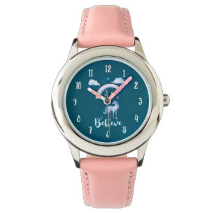 Reloj De Pulsera Creer con un unicornio bajo un arcoiris