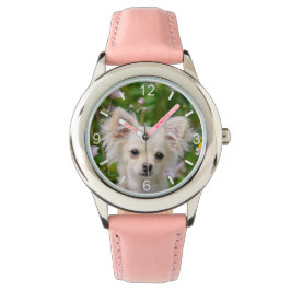 Reloj De Pulsera Crema de pelo largo cutáneo Chihuahua Perro Perro 
