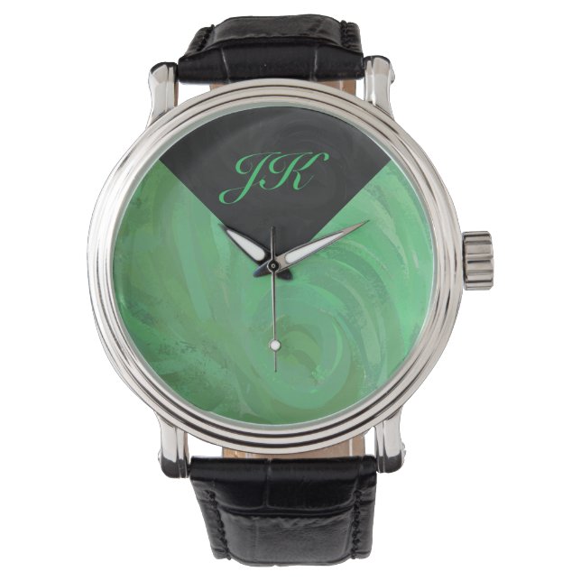 Reloj De Pulsera Crema Esmeralda y Monograma Negro (Anverso)