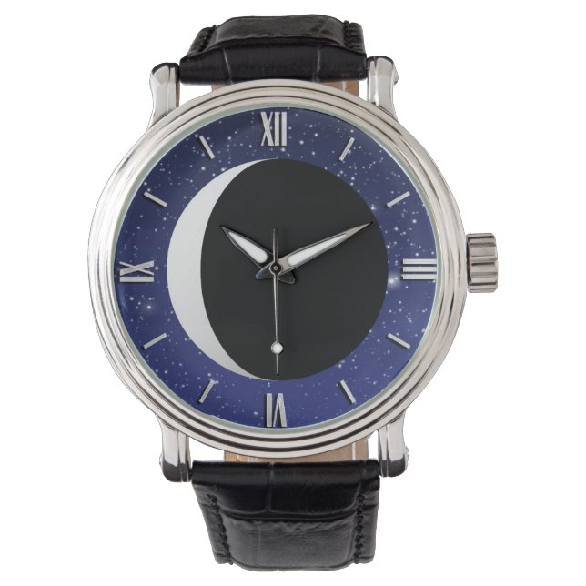 Reloj De Pulsera Crescent Moon a fondo estrellado (Anverso)
