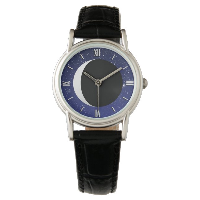 Reloj De Pulsera Crescent Moon a fondo estrellado (Anverso)