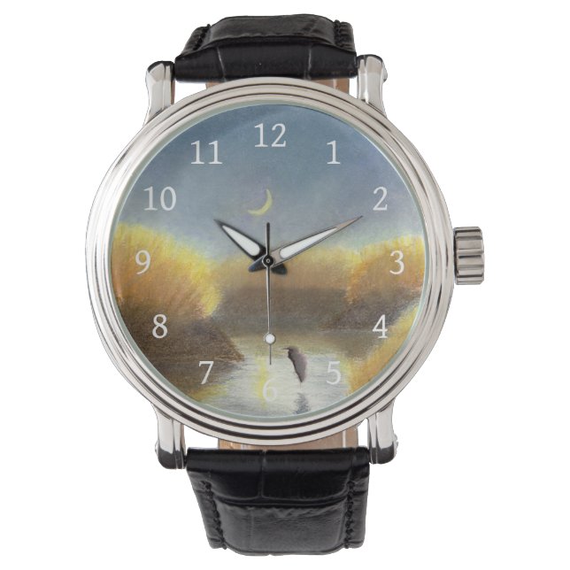 Reloj De Pulsera Crescent Moon Great Blue Heron Marsh Watch (Anverso)