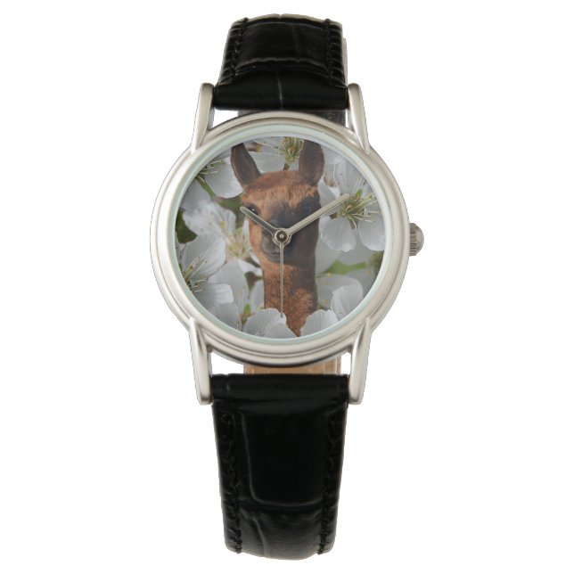Reloj De Pulsera Cría de Alpaca Marrón Lanuda, (Anverso)