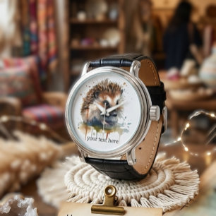 Reloj De Pulsera Criatura Acogedora: Erizo en Acuarela, personaliza