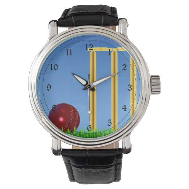 Reloj De Pulsera Cricket, wicket, murciélagos y pelota (Anverso)