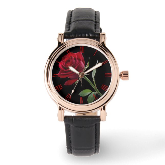 Reloj De Pulsera Crimson on Ebony: La única rosa roja, (Anverso)