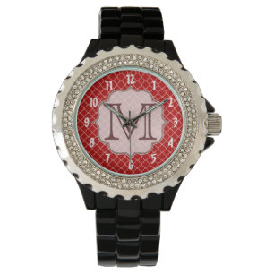 Reloj De Pulsera Crimson Red Quarterfoil Latti Monograma Watch