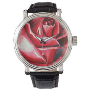 Reloj De Pulsera Crimson Red Rose acuarela original macro