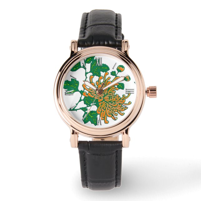 Reloj De Pulsera Crisantemo de araña chino - naranja ligero (Anverso)