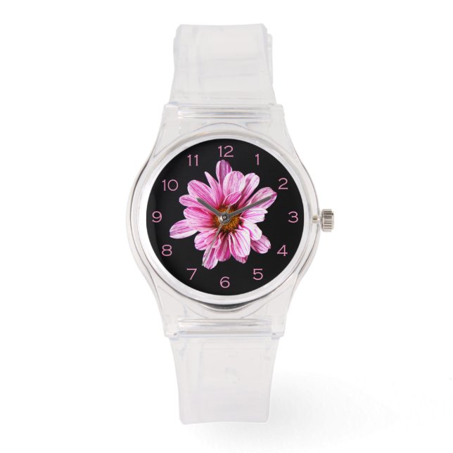 Reloj De Pulsera Crisantemo Flor Números rosados wacnm (Anverso)