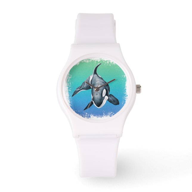Reloj De Pulsera Cristal Verde azulado de la ballena orca (Anverso)