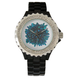Reloj De Pulsera *~* Cristales turquesa Verde azulados metálicos de