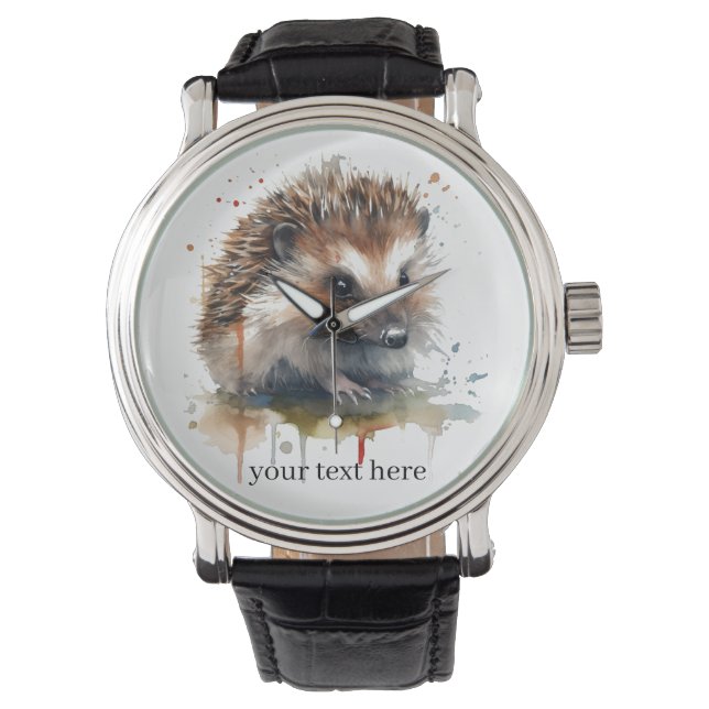 Reloj De Pulsera Critter acogedor: Erizo en acuarela, personalizado (Anverso)