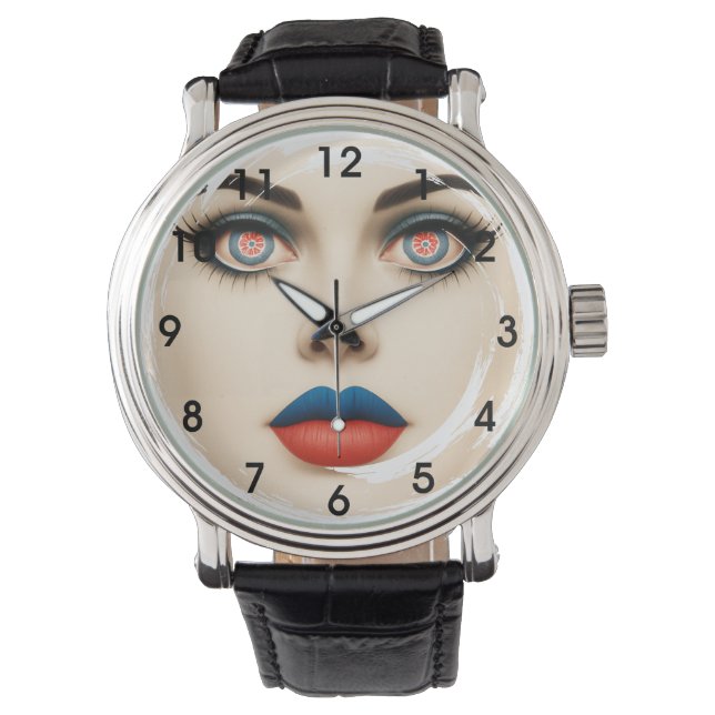 Reloj De Pulsera Croatian Flag Face – Eyes & Lips Pop Art Portrait (Anverso)