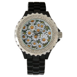 Reloj De Pulsera Crochet White Daisies Spring Wildflowers