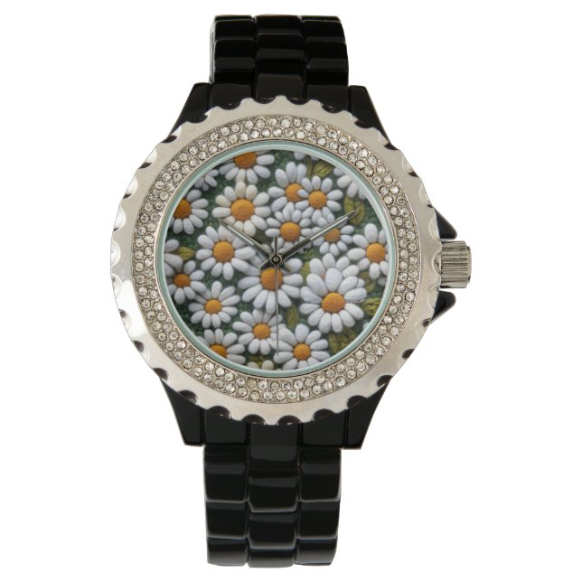 Reloj De Pulsera Crochet White Daisies Spring Wildflowers (Anverso)