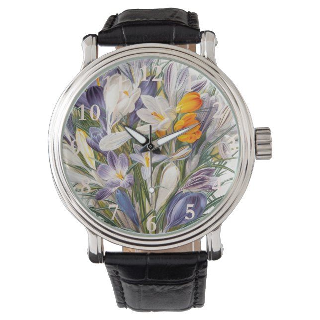 Reloj De Pulsera Crocus Spring Flower Botanical Floral Art (Anverso)
