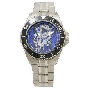 Reloj De Pulsera Cromado azul como Dragon Carbon Fibon Style
