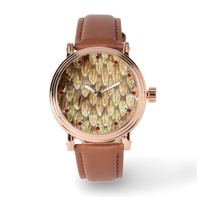 Reloj De Pulsera CROTALUS, IMPRESIÓN RATTLESNAKE Crema de piel marr (Anverso)