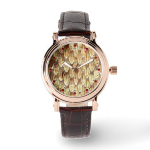 Reloj De Pulsera CROTALUS, IMPRESIÓN RATTLESNAKE Crema de piel marr