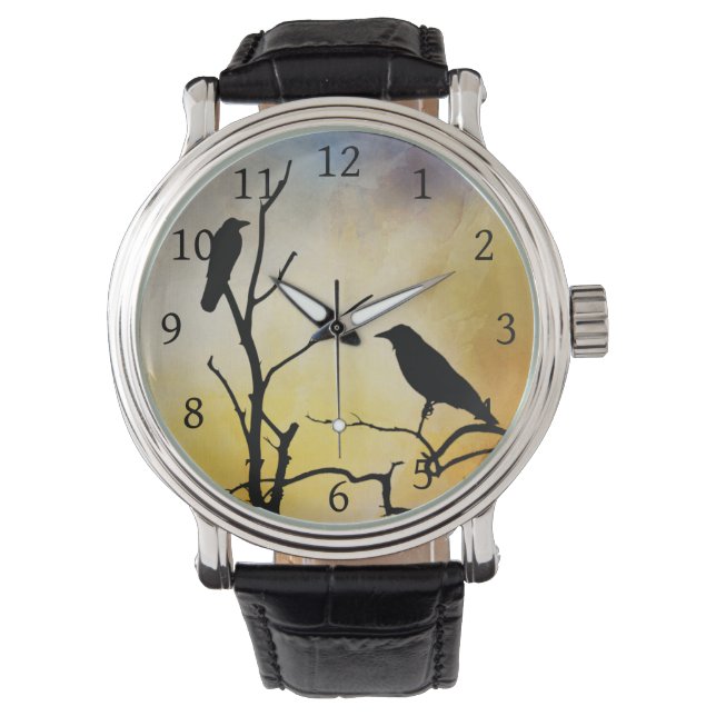 Reloj De Pulsera Crow Birds on Tree bird 95 naranja (Anverso)