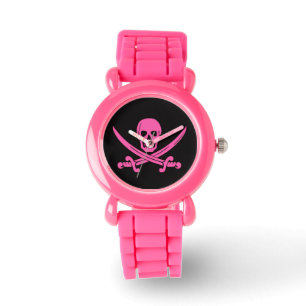 Reloj De Pulsera cruces de cráneo piratas rosados